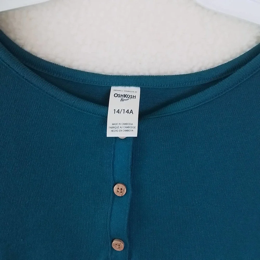 OshKosh Girls Knit Top‎ 14 Blue Teal Lightweight Sweater Scoop Neck Long Sleeve